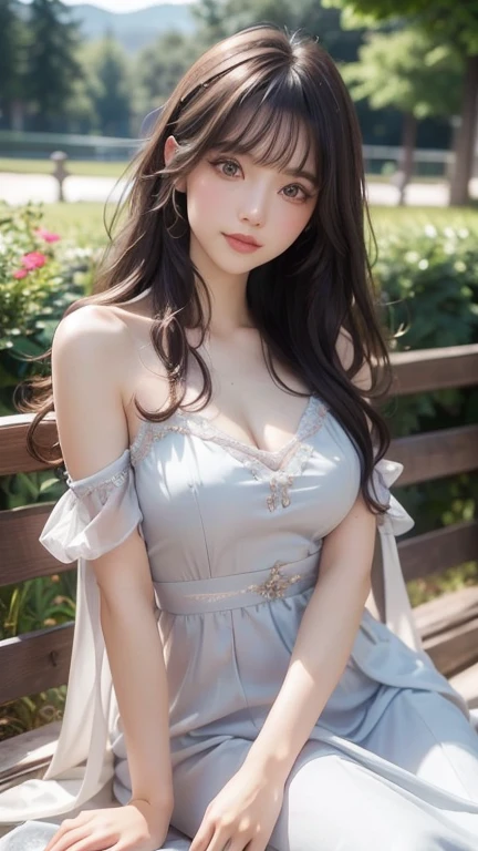 best quality, masterpiece, 1girl, (polka dot dress), (indigo dress), hair ornament, necklace, (jewellery:1.8), Beautiful face, small breasts, tyndall effect, photorealistic, rim lighting, two tone lighting, (high detailed skin:1.2), dslr, (spreading light:1.5) soft lighting, high quality, volumetric lighting, candid, in the garden, Photograph, high resolution, 4k, 8k, Bokeh, sitting,