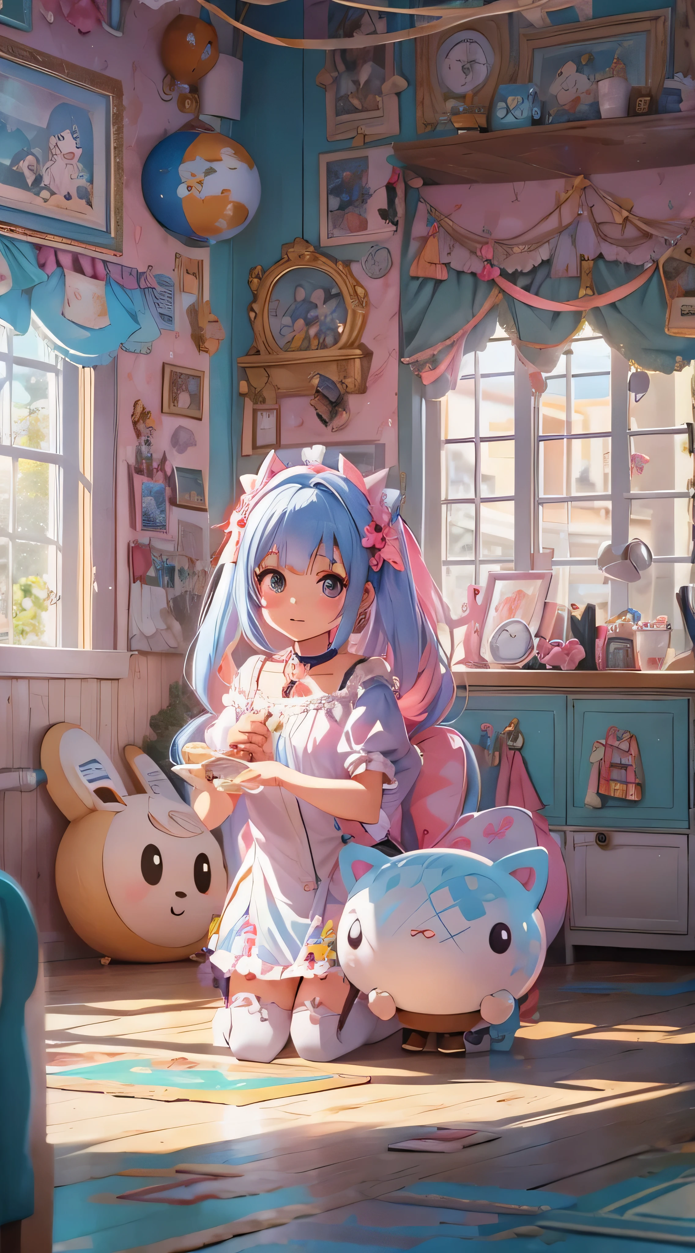 Very cute anime character Melanie Martinez, Cartoon characters, Unreal Engine Warm Indoor Lighting Art Station Detailed Digital Painting Character Design Mark Ryden Pixar Hayao Miyazaki Unreal 5 Dazz Hyperreal - Octane Neon Rendering