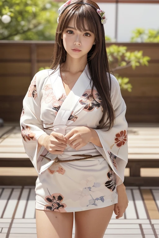 Best-quality, Masterpiece, Ultra-High-Resolution, (Photorealistic:1.4), Raw-Photo, 1girl, the most famous Japanese idol, wearing Japanese-KIMONO, upturned ass that wearing Japanese-KIMONO, looking at viewer, innocent-smile, the most cute face, the most beautiful big-eyes, the most beautiful hair, the most beautiful skins, the most beautiful long-eyelashes, the most beautiful lips, the most beautiful hip