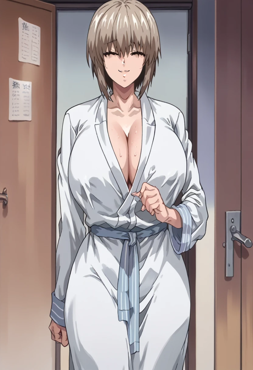 Yanagi Uzaki，Perfect body,In heat、nausea，Bathrobes，Huge breasts，Big Breasts，Seduction at the Door，Vulgar smile，