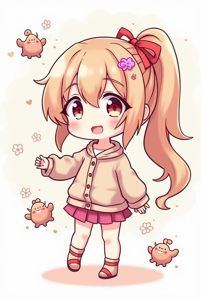 A blond-haired, brown-eyed character sits with a pink heart in her hand