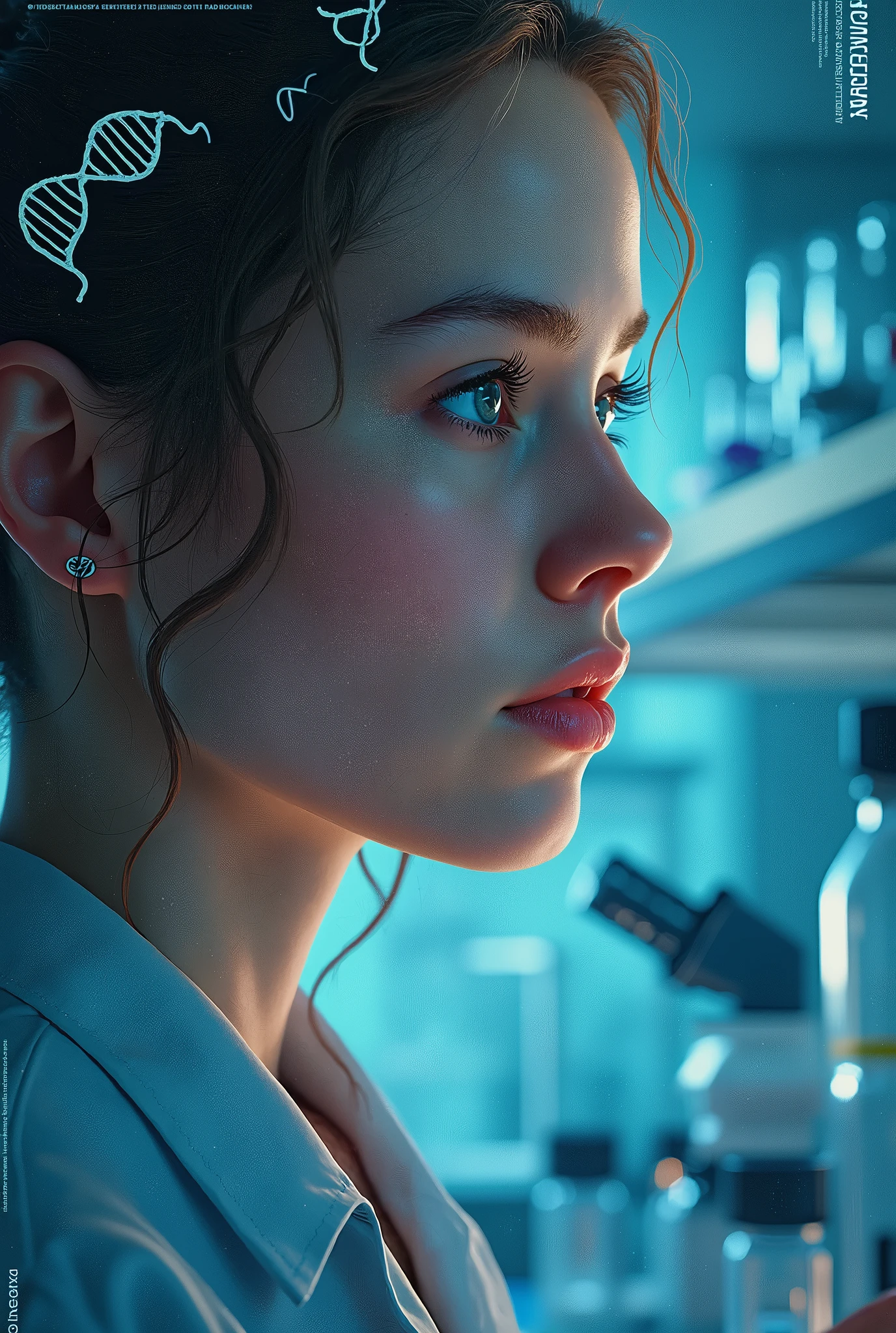 Movie Poster,Single,Most Real,Highest Resolution,Face Resolution,(((Braid Hairstyle: 1.5)),Science Fiction,Sci-Fi,Based on the movie Foundation,View from Front,Angry,Middle-aged Adults,40-Year-Old Women,Black One-Sided Hairstyle,Brown Eyes,(Reference to White Scientist Set :1.5),Filed in the middle of an open meadow with a breeze blowing,Top quality images