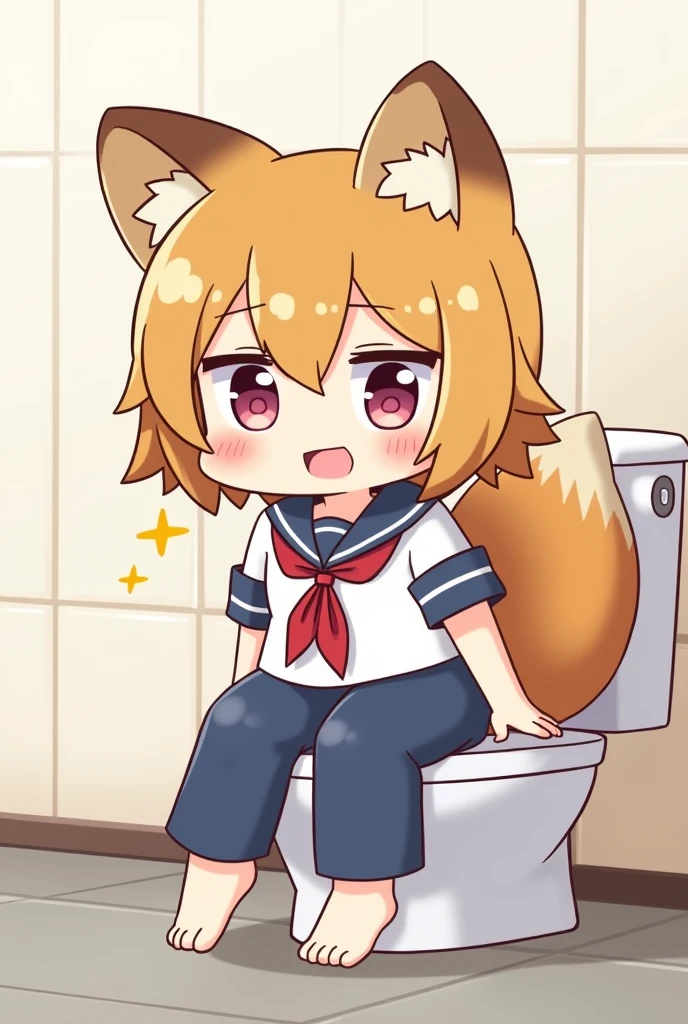 A furry teenager with glasses naked in an anime-style uniform. sitting upright eating a blue popsicle