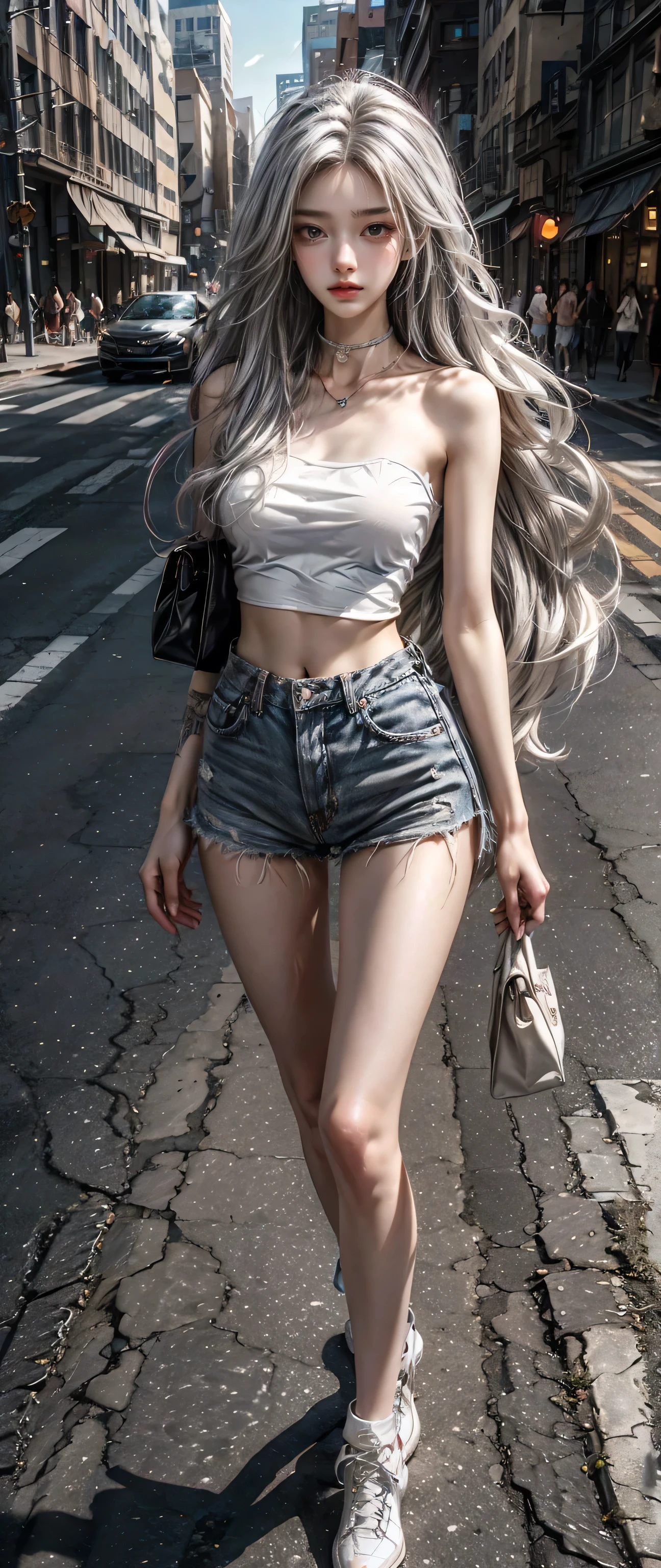 ((masterpiece)), ((best quality)), (ultra-detailed), ((extremely detailed)), 4K, (8K), best quality, a beautiful woman, ((beautiful light gray hair)), shiny hair, ((bob cut)), light blue eyes, freckled skin, flushed cheeks, 20 years old, 

NSFW, (masterpiece:1,2, best quality), (magazine cover), (colorful Magazine cover abundant with text), vibrant, eye-catching paintings, Comic cover style, glamorous, enticing, stylish, chic, high-fashion, captivating, elegant, trendy, fashionable, radiant, attention-grabbing, dazzling, sophisticated, stunning, dramatic, bold, Featured is Astrid Lim, a 20-year-old beauty from a Hong Kong-Malaysian background who's a beauty pageant winner and a cheerleader at Florida State University, ((She embodies the girl-next-door charm with her radiant smile and friendly demeanor)), ((Her physique boasts a slim, athletic frame, with an hourglass figure, waist, elongated, toned legs, ample, peachy derrière, and well-sculpted muscles)), (((Her C-cup size breasts and flat abdomen further accentuate her active lifestyle))), ((Her skin tone is a radiant mix of natural fairness and American sun-kiss)), and her makeup is minimal, highlighting her natural beauty, (((She wears a Guess neon-colored bikini top that adds a pop of color and showcases her toned upper body, paired with high-waisted Levi's denim shorts))), perfect for a casual beach day yet trendy enough for a pool party, Her Steve Madden platform sandals add height and are easy to slip on and off at the beach, She carries a JanSport classic backpack, perfect for a day at the beach, emphasizing her natural beauty, and she wears pink lip gloss, (Her blonde hair is styled in loose waves), adding to her beach-ready look, She wears a simple bracelet and ring from Pandora, and a gold belly chain from Forever 21 to highlight her flat abdomen and add a sexy touch to her look, reinforcing her outgoing personality, The occasion is a Summer Break wild in Miami, (exceptionally detailed:1.3), , super fine