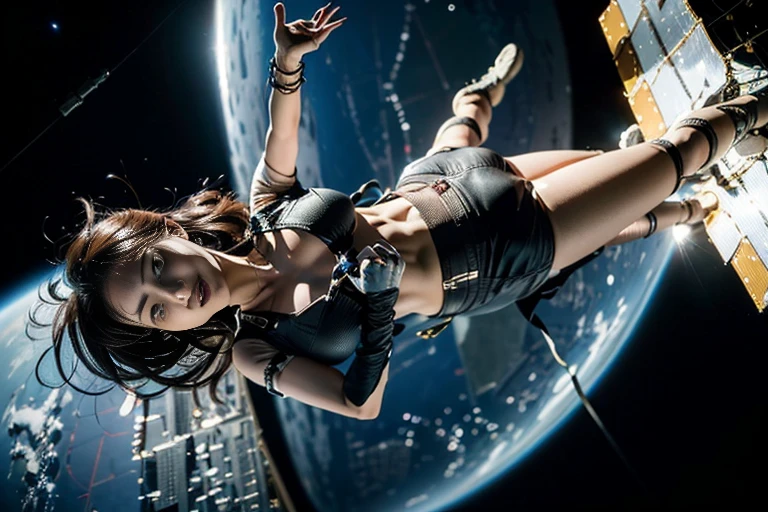 absurd res, high res, (masterpiece:1.4), ultra-detailed, 1girl, from above, space, floating