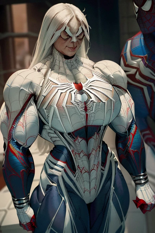 female Spider-man from Marvel, big breasts, frontal, full-length, looking at the camera, facing the audience, standing pose, simple background, three-dimensional light, detailed full-body concept, sleek digital concept art, beautiful full-body concept art, art trend, CGsociety full-length,