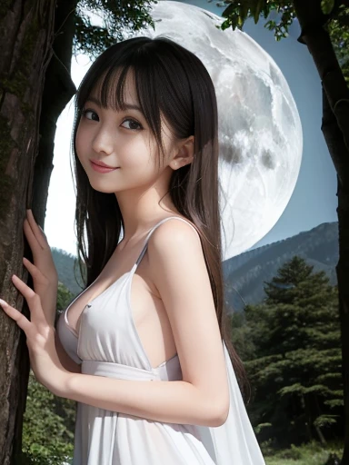 Full body image, 8k, masterpiece, Most detailed, highest quality, Perfect look. Too real oil, create a sense of fit, Sunburn, logic, Bouncing, naked, Grey Wolf, (Long Hair:1.2), dark theme, Dense forest, full moon, night, dark,Ample breasts,Wet,Sweet Breath,Shame,pubic hair,Pant voice,Show off,Rui々Hot nipples,