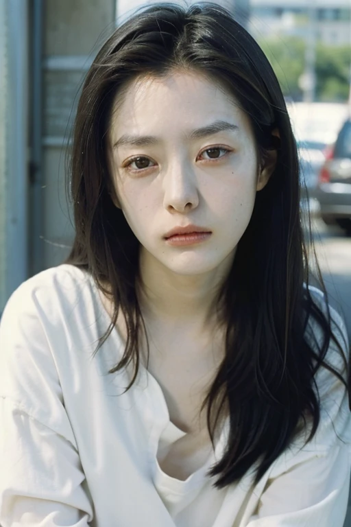 One girl, alone, androgynous, boyish、Droopy eyes、ennui、Fair skin、Sleepy face、Beauty、middle age, Japanese lady, long Hair, accurate, Anatomically correct, 