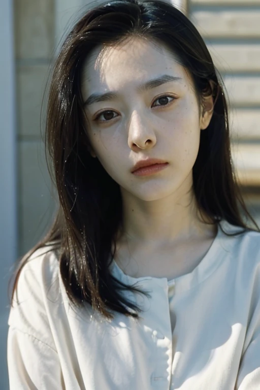 One girl, alone, androgynous, boyish、Droopy eyes、ennui、Fair skin、Sleepy face、Beauty、middle age, Japanese lady, long Hair, accurate, Anatomically correct, 