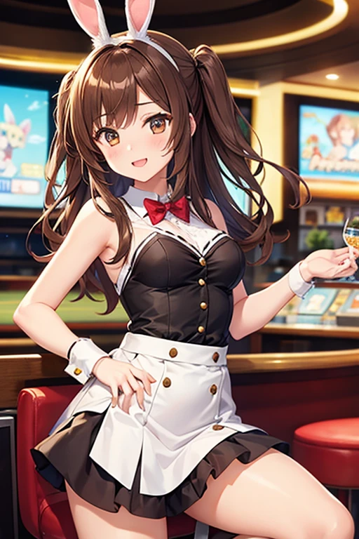 score_9, score_8_superior, score_7_superior, sauce_anime, One girl, alone, whole body, superiorから, One girl,alone,Glowing Skin,,Are standing,cute, whole body,score_9, score_8_superior, score_7_superior, ブレークsauce_anime, CG, Yellow bunny ears, blush, Open your mouth, smile, Detachable white collar, Yellow bow tie, clavicle:1.2, Exposing shoulders:1.8, Slight cleavage, Bust 73cm, Height: 140cm, yellow strapless leotard:1.9, Yellow Playboy Bunny, White wrist cuffs, High leg:1.8, Thong:1.9, White rabbit tail, She wears black pantyhose under her leotard:1.9, Yellow Pin Heels, View your viewers, casino, One foot resting on a small cardboard box, camel toe:0.8