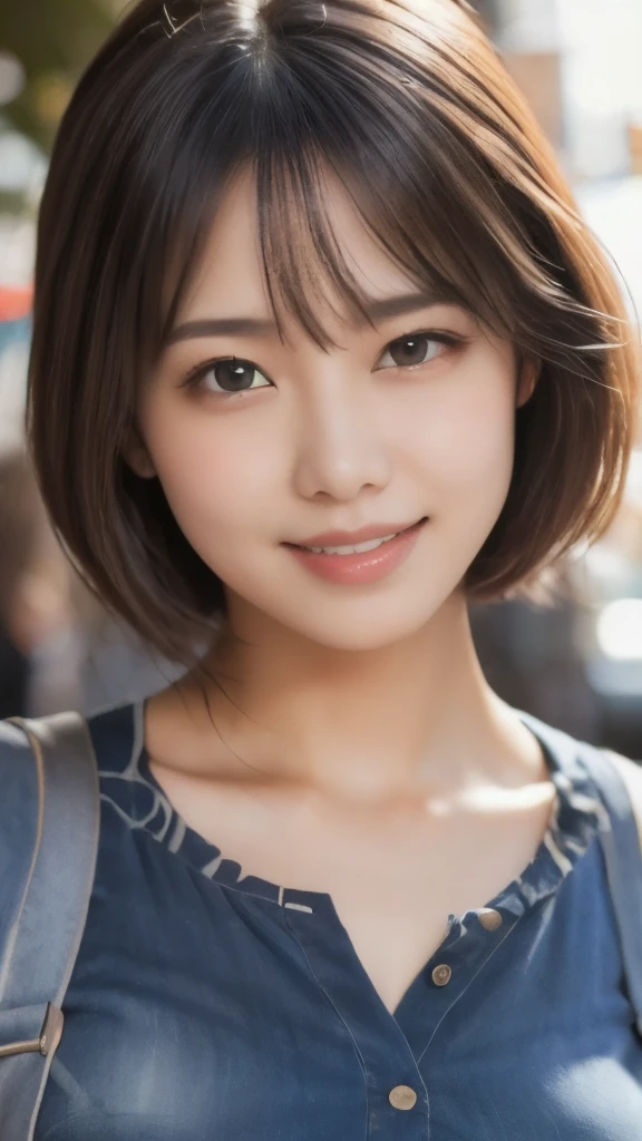 8k、Best Quality、(Representative works:1.2)、(Genuine)、(Genuine:1.37)、Ultra-high resolution、One female university student、Droopy eyes、Beautiful teeth alignment,smile、Well-formed fingers、ponytail、Around town、(Cute casual clothes)、Big Breasts、Perfect body、Perfect fingers、Beautiful Skin、Professional Writing、gravure、Detailed face and skin texture、Microparticles、RAW Photos