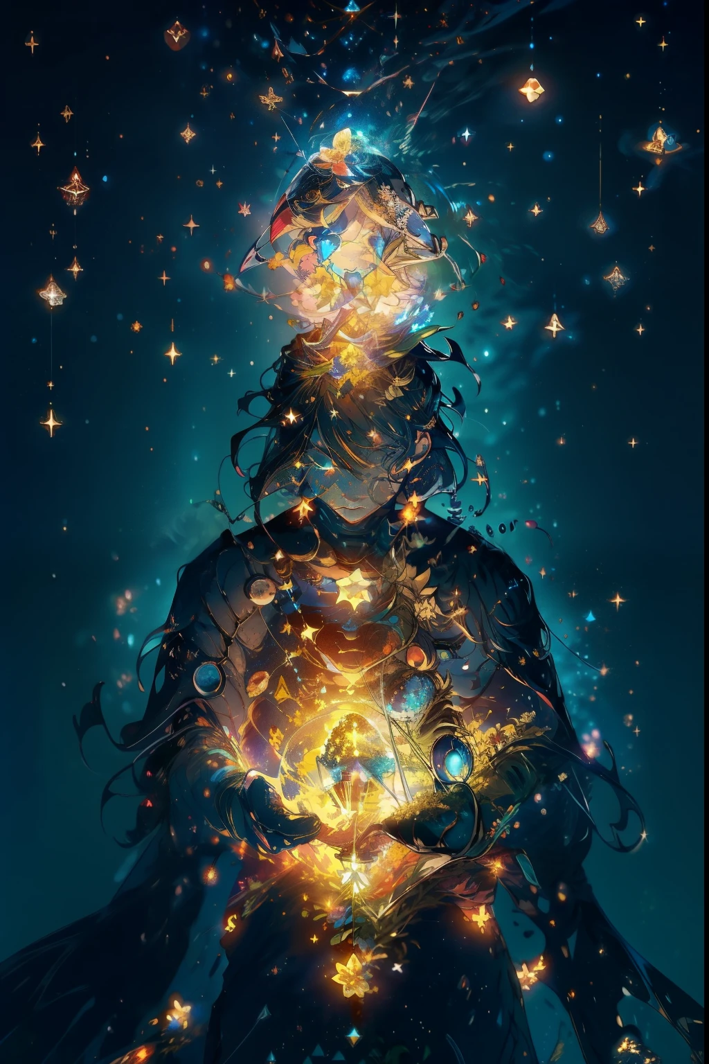 Main unit, nice, Landscape, (((no_Humanos))), night, flower, flower garden, Starry Sky, constellation, wonderful, vision, water, Quintuplets, Accompaniment, Peaceful, meteor, Space, magic, magic, detailed, Just, ((Piri Lambos))