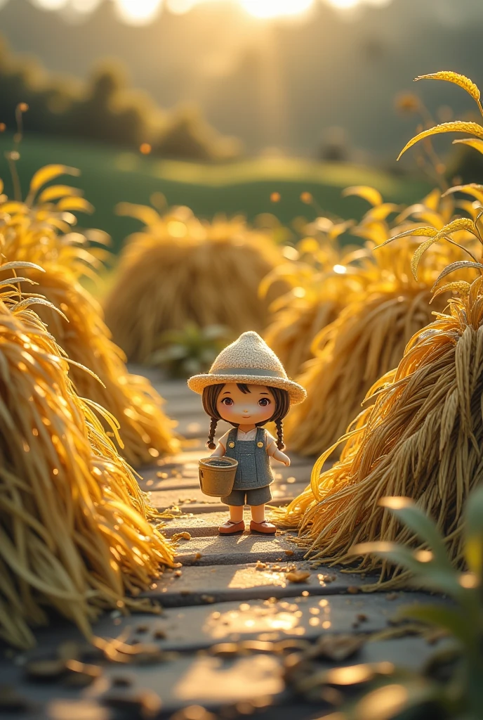 (best quality,8k,high resolution,masterpiece),Super detailed,(1.4x more realism),summer,Sunlight,beautiful ddler,golden rice fields,golden color,hapiness,children's laughter,Children playing in the rice fields,Cicada chirping,Beautiful scenery,HDR,ultra high definition,studio lighting,Super fine,sharp focus,Rendering based on real objects,Extremely detailed description,major,Bright colors,blur background,Golden sunrise,peaceful,peaceful,golden light,golden hour,nature,nature之美