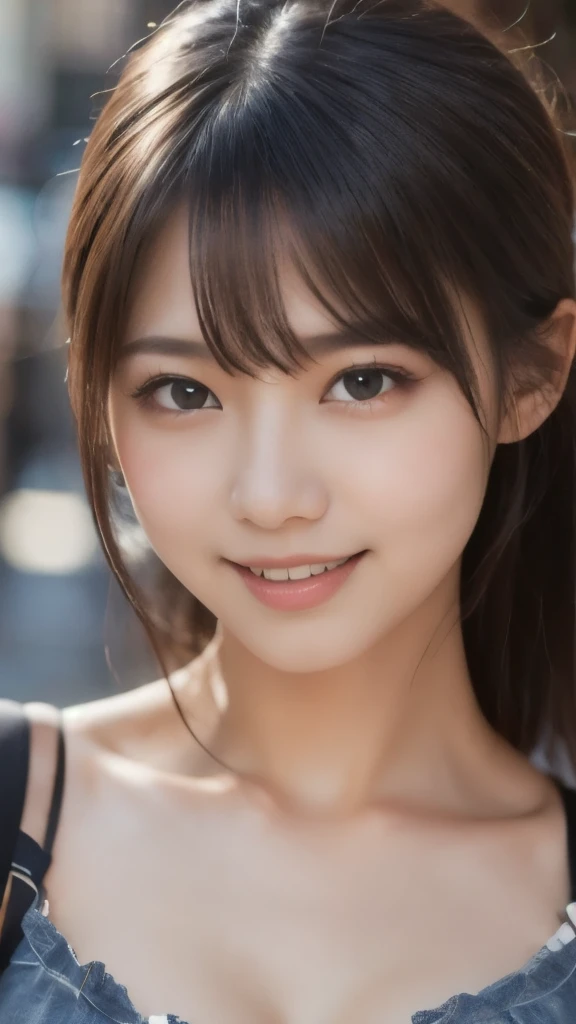 8k、Best Quality、(Representative works:1.2)、(Genuine)、(Genuine:1.37)、Ultra-high resolution、One female university student、Droopy eyes、Beautiful teeth alignment,smile、Well-formed fingers、ponytail、Around town、(Cute casual clothes)、Big Breasts、Perfect body、Perfect fingers、Beautiful Skin、Professional Writing、gravure、Detailed face and skin texture、Microparticles、RAW Photos