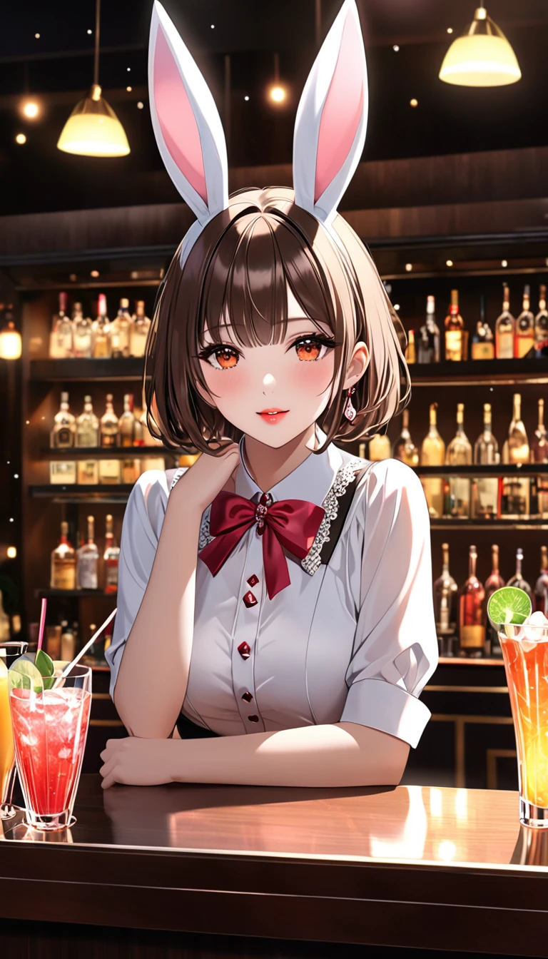 (((Wearing a penguin-colored costume, pleated skirt, Penguin hat))), ((Shiny Costumes)), skindentation, skinny, solo, 1 woman, Masterpiece, highest quality, highest quality, 16K, incredibly absurd, highly detailed, 2.5D, ai-generated, delicate and dynamic, very delicate facial expressions, delicate eye depiction, erotic, only sexy woman, ((A cute and kind face)), healthy figure, ((25-year-old woman)), 160cm tall, medium firm swaying bust, Dark Hair, blush, Sweat,Embarrassed,sexy, ((thin thighs)), shiny and lustrous, facing straight at viewer, (((in heat))), ((Oily_skin)), ((Lots of sweat)), (((Brown Skin))), ((dutch angle)), ((erotic pose)), (((Dynamic Pose))), ((Being or sitting at the bar)),
