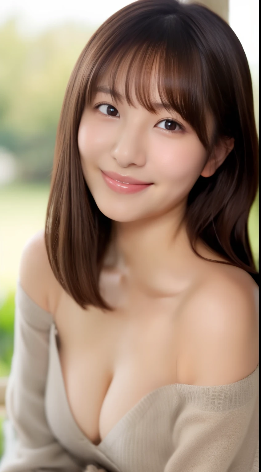 masterpiece,best quality,(Japanese Girls),((pretty girl)),Cleavage,(off shoulder:1.2),(perfect body beauty:1.2),(Shy smile),from slightly above