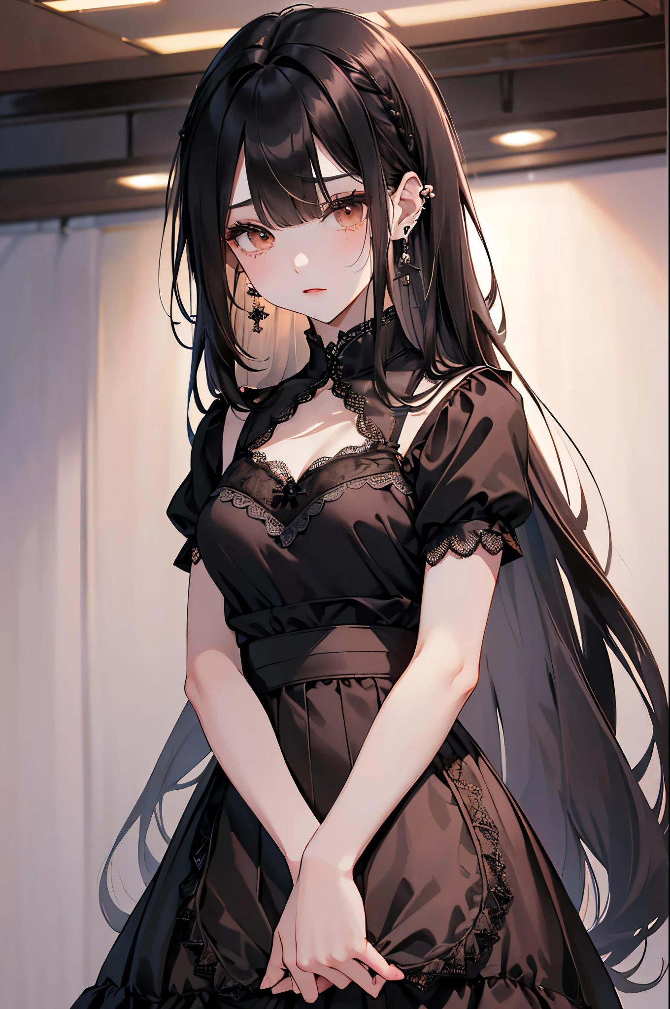 Anime girl in black dress with long hair and veil - SeaArt AI