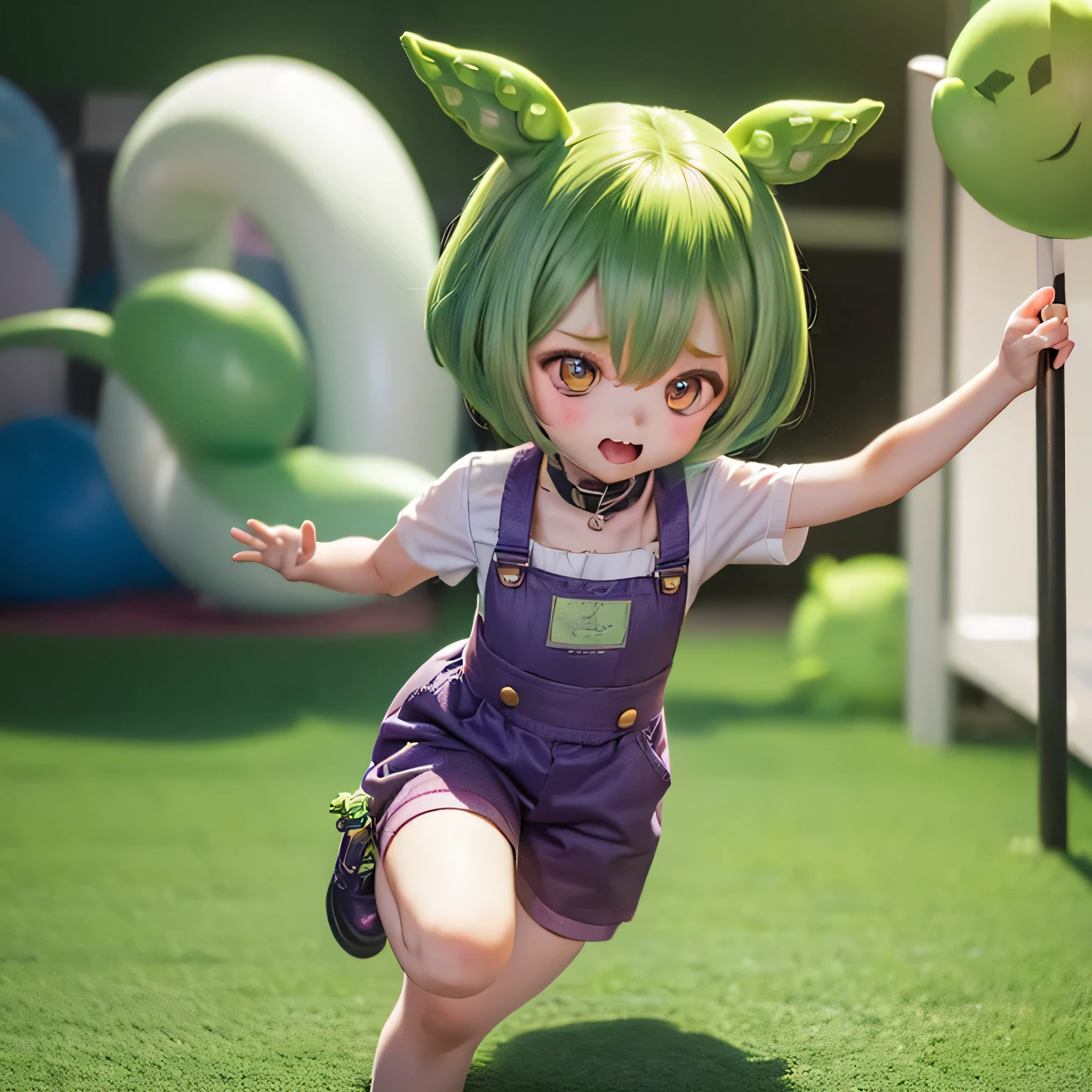 Cheeky Green Haired Zundamon(((((In the form of a child)))))Running around town