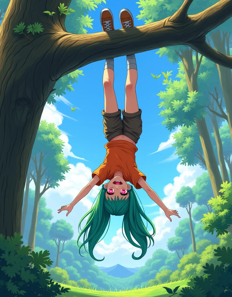 In a room, A girl is hung upside down by a thorny dryad,An angry knight next to him looked up at the girl
