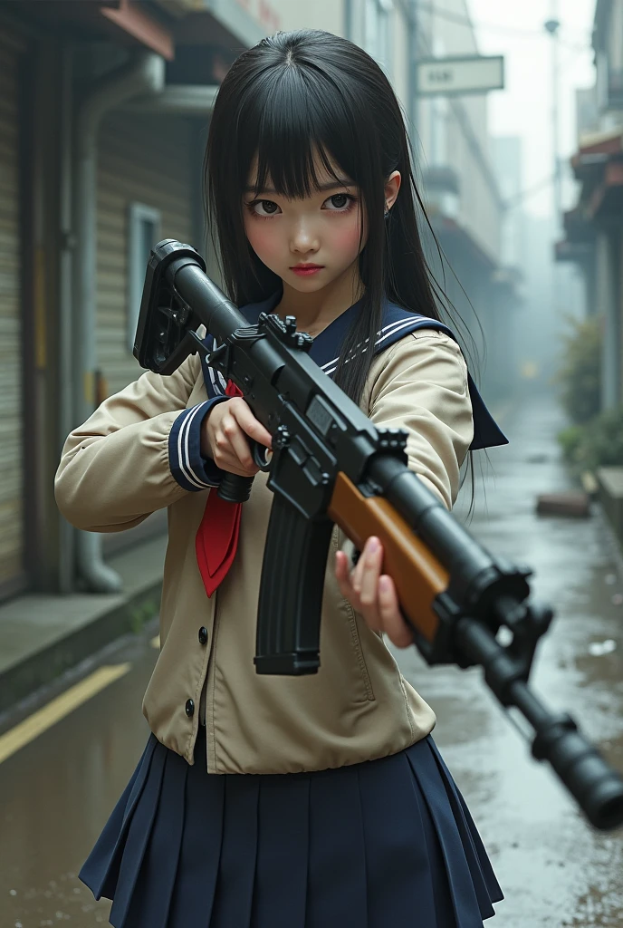 Sailor suit　sniper rifle　Cat ear　Girl　Lolita　cute　whole body　Big eyes　cute　Real　Doll　mysterious　