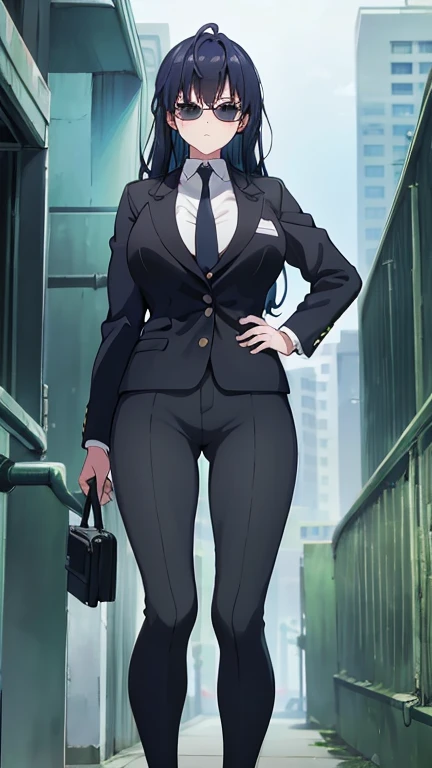 MakiS1, solo, bangs, 1girl, ponytail, green hair, glasses, school uniform, looking at viewer, cowboy shot, jacket, closed mouth, semi-rimless eyewear, long hair, breasts, skirt, long sleeves, expressionless, yellow eyes, pantyhose, blue jacket, standing, arms behind head, arms up, blue skirt, black pantyhose, parted lips, high ponytail, outdoors, buildings, streetlights, trees, bushes, clouds, sky, angry face, (from below:1.3), <lora:MakiS1:0.8>
BREAK
masterpiece, best quality, highly detailed background, perfect lightingbest quality, ((shiny skin, glossy skin, detailed skin))