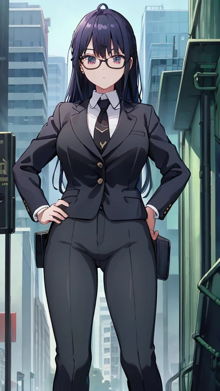 （（super high quality,Ultra-high resolution,4K,8k,super masterpiece,Ultra HD））,Looking down from above,One Mature Woman,Beautiful Office Lady,Business Suits,Tight Skirt,（popped collar Suits,Collar stand,Large collar,Tight collar）, sexly, Leaning forward greatly,Put your hands on your hips,Smile,Thin eyebrows,