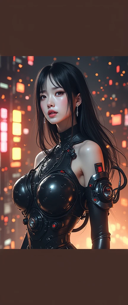 (SFW), Intricate details, 1 Girl, night, (Bright neon colors), ((Flying over the future cyberpunk city)), Detailed background, (Petite Girl, ((Cute perfect face, Bright glowing red eyes)), (Perfect anatomical structure, Petite and lively breasts), (#12: Extra Long Orange and White Ombre Hair, Hair blowing in the wind)), Delicate ribbed bodysuit, Scapula, Mechanical limbs, Dynamic Angle,