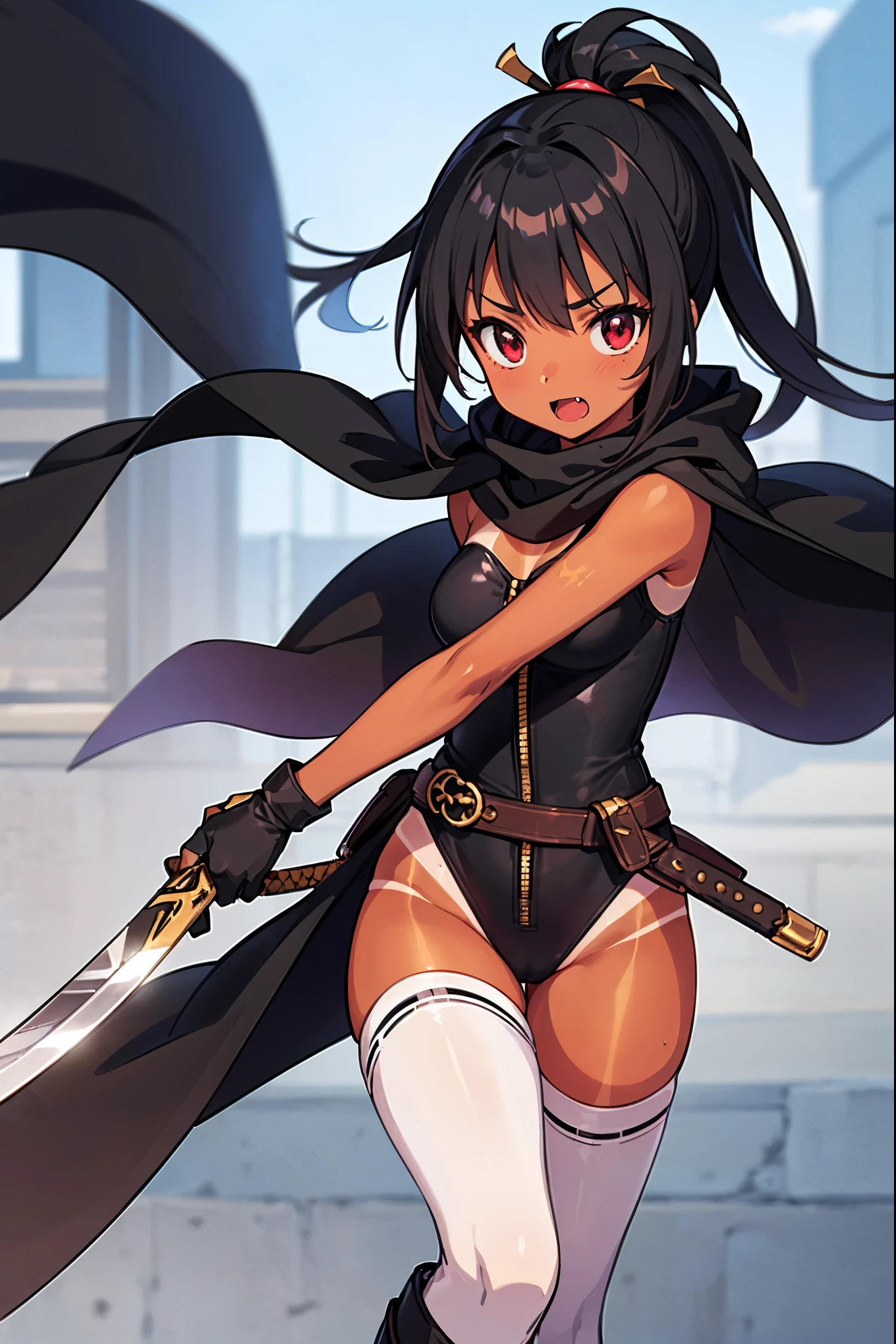 1woman, brunette hair, sword art online asuna face, hair covering right eye, blushing, ripped up spaggethi strap crop top, pleated black ripped skirt, shlashed and ripped black thigh-highs, ripped up thigh-highs, shredded thigh highs, all destroyed and ripped off clothing, no shoes, dungeon background, ryona, beat up girl, fom above