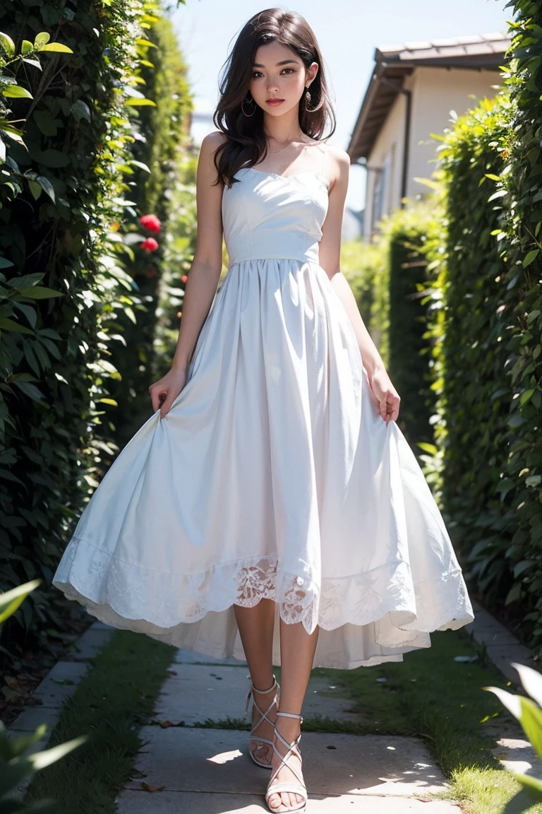 Beautiful Female ,dress ,yard
