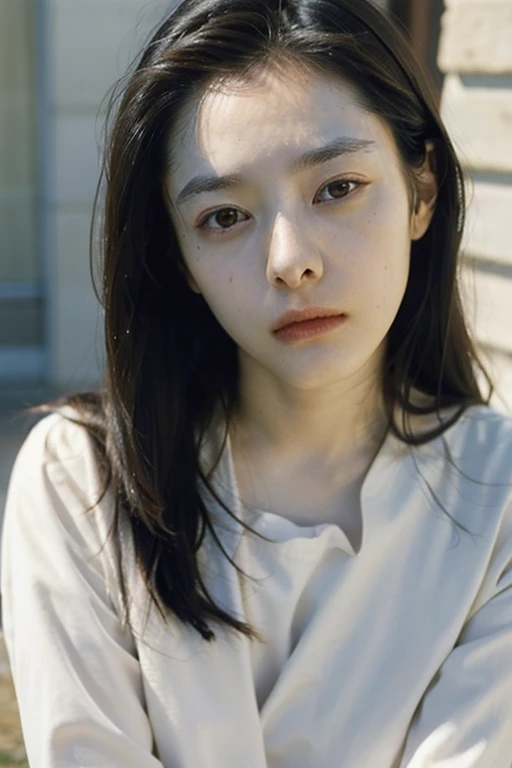 One girl, alone, androgynous, boyish、Droopy eyes、ennui、Fair skin、Sleepy face、Beauty、middle age, Japanese lady, long Hair, accurate, Anatomically correct, 