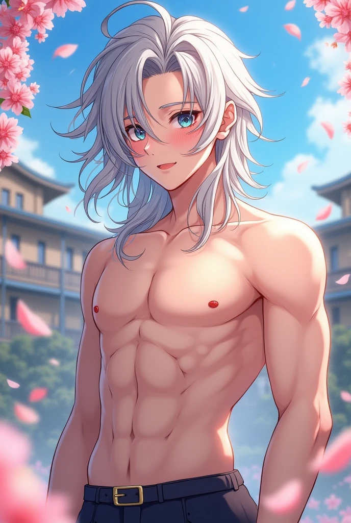 ((Detailed eyes, Shining eyes:1.2)),beautiful eyes,{best quality}, {very aesthetic}, {ultra-detailed}, {best illustration}, nsfw,{{1boys}},Big eyeballs,eyes wide open,look at viewer,(silver hair),( long hair), anal, man, penis,(Fox ears),(completely nude:1.8),Expanding the anus,Anal bulge,(cum on ass),(cum in anal),Cum in anus,naughty face,Long bangs down to the eyes,I can see the anus expanding,Erect nipples,((Eye contour emphasis)),No pubic hair,above shot, 2d,dooring,((blushing)),((pesis in ass)),((otoko no ko:1.8)),(fem boy),(flat chest),bukkake,hand on own ass,