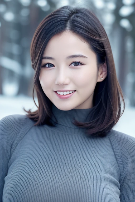 One girl,(Wearing a turtleneck sweater),(Winter jackets),(RAW Photos, Best Quality), (Realistic, photo-Realistic:1.4), masterpiece, Very delicate and beautiful, Very detailed, 2k wallpaper, wonderful, In detail, Very detailed CG unity 8k wallpaper, Super detailed, High resolution, Soft light, Beautiful detailed girl, Very detailed eyes and face, Beautifully detailed nose, Beautiful detailed eyes,Cinematic Lighting,Snow Scene,Ski Resorts,Snowfield,Snow Mountain,Perfect Anatomy,Slender body,smile  、Erotic