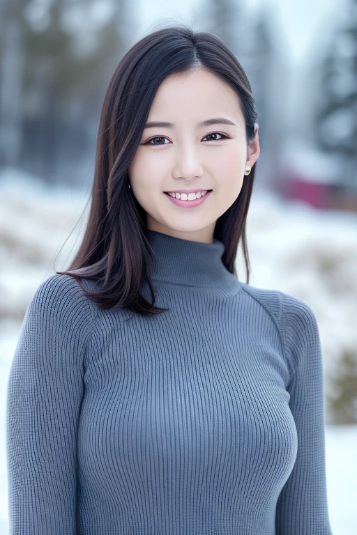 One girl,(Wearing a turtleneck sweater),(Winter jackets),(RAW Photos, Best Quality), (Realistic, photo-Realistic:1.4), masterpiece, Very delicate and beautiful, Very detailed, 2k wallpaper, wonderful, In detail, Very detailed CG unity 8k wallpaper, Super detailed, High resolution, Soft light, Beautiful detailed girl, Very detailed eyes and face, Beautifully detailed nose, Beautiful detailed eyes,Cinematic Lighting,Snow Scene,Ski Resorts,Snowfield,Snow Mountain,Perfect Anatomy,Slender body,smile  、Erotic