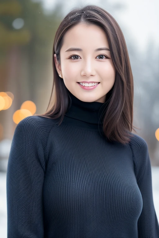 One girl,(Wearing a turtleneck sweater),(Winter jackets),(RAW Photos, Best Quality), (Realistic, photo-Realistic:1.4), masterpiece, Very delicate and beautiful, Very detailed, 2k wallpaper, wonderful, In detail, Very detailed CG unity 8k wallpaper, Super detailed, High resolution, Soft light, Beautiful detailed girl, Very detailed eyes and face, Beautifully detailed nose, Beautiful detailed eyes,Cinematic Lighting,Snow Scene,Ski Resorts,Snowfield,Snow Mountain,Perfect Anatomy,Slender body,smile  、Erotic