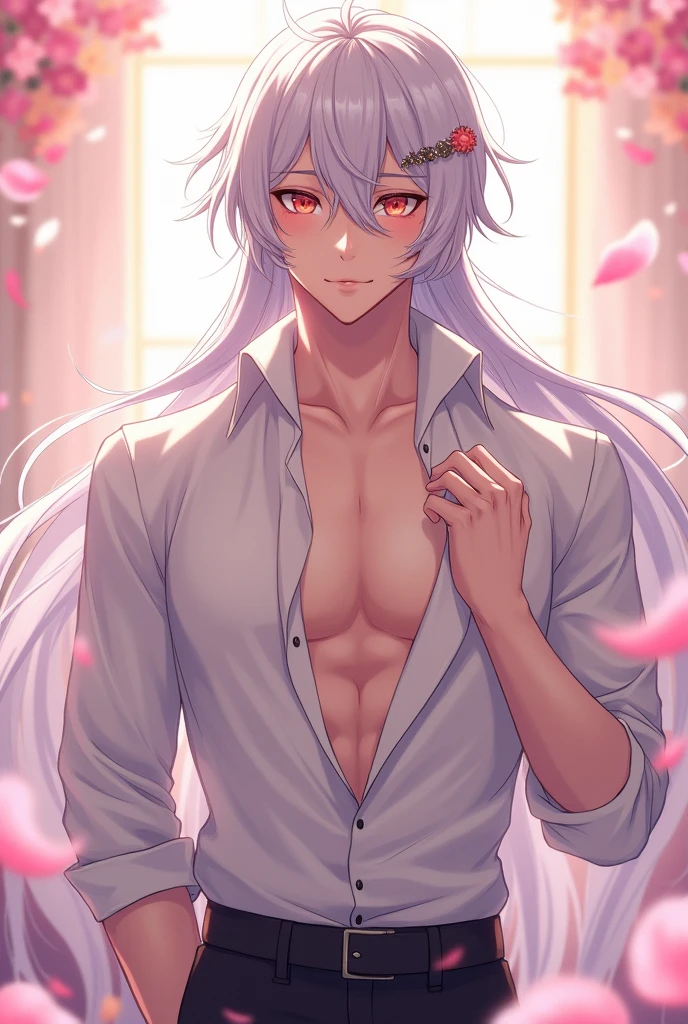 high resolution、high quality、8k、1boy(Perfect and delicate eyes、Silver Hair、Levi Ackerman、blush、orgasm、lingerie 、(erection under clothes)、Nipples(Pinku)、Gay)、humid