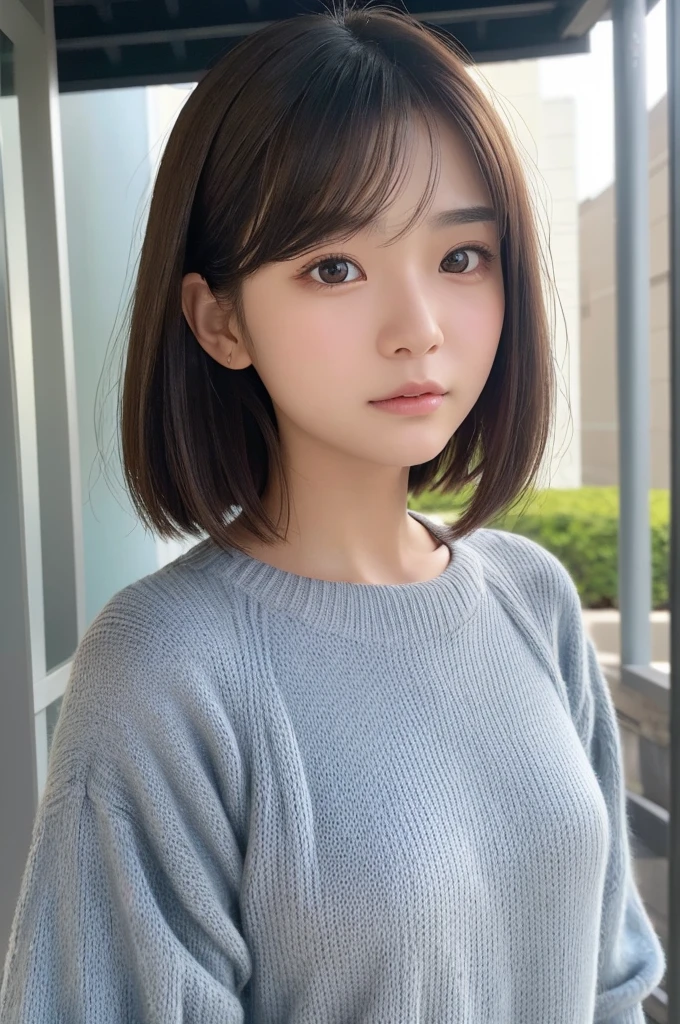 Highest quality、（beautiful）、Precision Eyes、Fine skin、Brown eyes、23-year-old female、Brown Hair、looking at the camera、Gal、Semi-short hair、cardigan