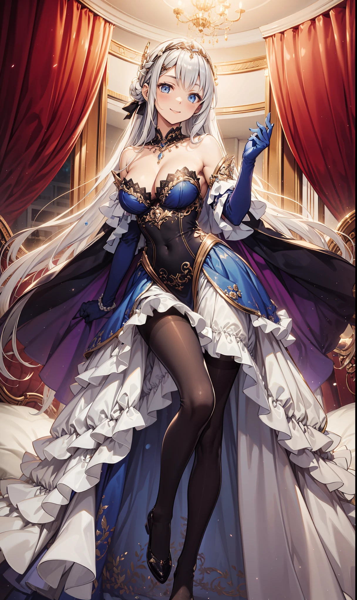 (Highest quality, 16K, Ultra-detailed, Realistic, Beautiful Skin, Professional light naughty work}}}, Highest quality, Upper body, Gaze shyly,Satono Diamond（Uma Musume）,【The costume】Sirius (Azur Lane) Azure Horizons Chinese Dress , One Girl、Knee-high socks、garter belt、Long gloves