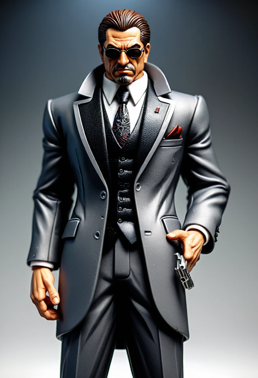 masterpiece, best quality, absurdres, 1boy, solo, DallasPD, mask, brown jacket, open jacket, black necktie, suit, formal, gloves, brown pants