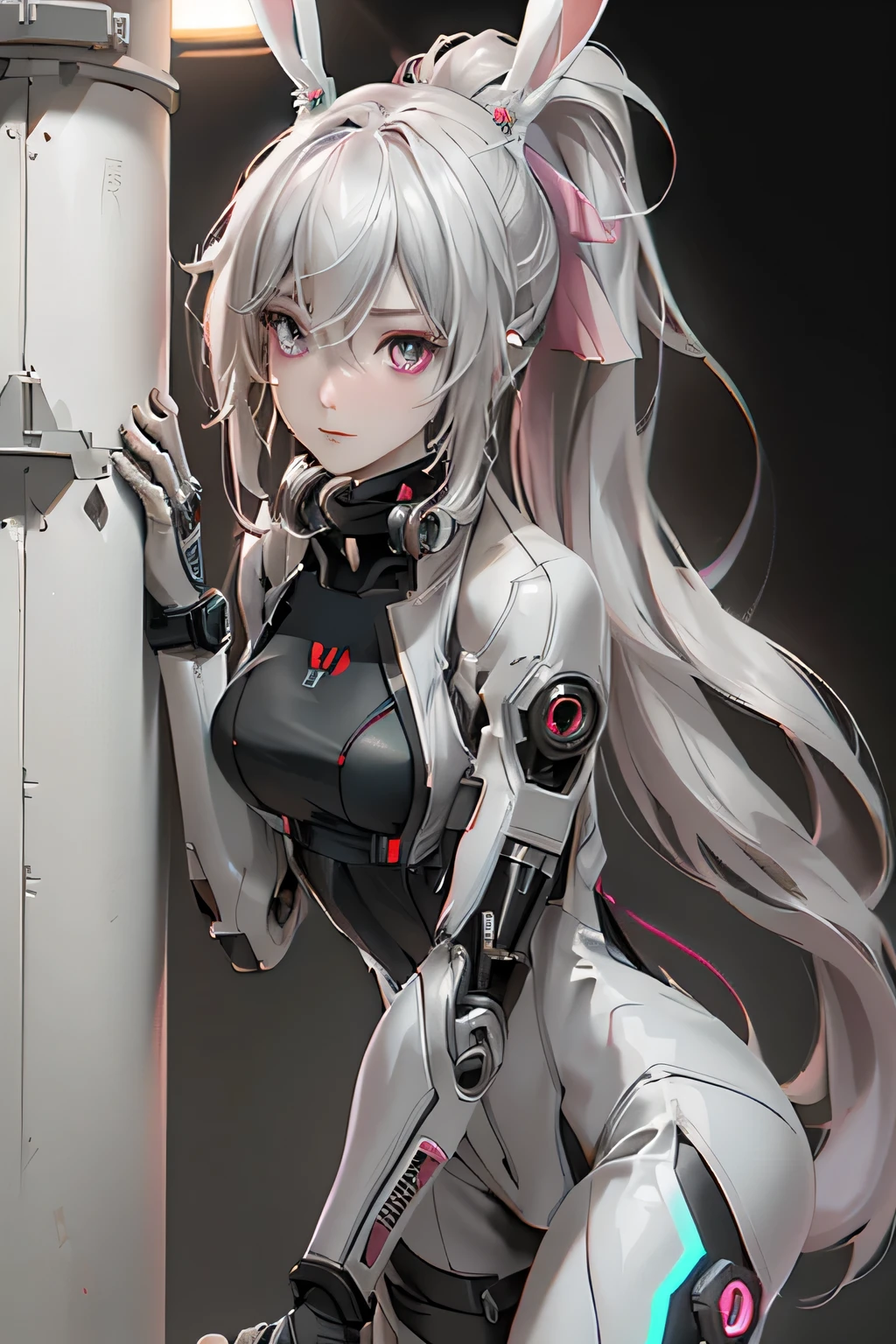 (8k, Best Quality, Masterpiece:1.2),High Definition,Masterpiece,Ultra Detail,Solo,1girl,(White Background:1.5),(Delicate Eyes),((White Hair)),Plugsuit, 1girl, star_\( sky\), short_hair, starry_sky, Bodysuit, ayanami_rei, Solo, night_sky, red_eyes, red_ background, boobs, white_bodysuit, pilot_suit, lance_of_longinus, bangs, light_particles, ((triangular psychosensory apparatus on both sides of the head)), souryuu_asuka_langley, taut_clothes, medium-breasted, bokeh, mechanical-like clothing, Small logo pattern on chest zero, red eyes