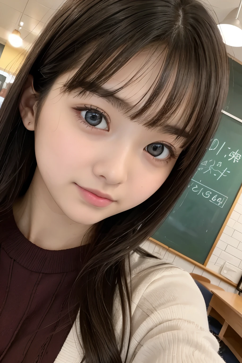 Best Quality,masterpiece,Very detailed、High resolution, Very detailed, Best Qualityのポートレート写真,Teen,Age 15,High school girl,Idol,beautiful girl, Long Hair, straight, With bangs, black髪,cute, cute, cute日本人女性、Very delicate and beautiful face, Big Eyes, Wide eyes, Looking at this, Cafe, indoor,Simple wall background,Fair-skinned girl, kind,Junior high school students,Winter clothes,Long sleeve, Loungewear, black,gray, check,cute恋人, Nipples, 18 years old,Adorable , 美しいJunior high school students, Big Eyes, 美しいHigh school girl, Selfie, Personal photo shoot,Selfieの角度,Women&#39;s Room,Idol, はにかむHigh school girl（Hmmmm）,She smiles happily at me, Natural Hair, Floral, heart