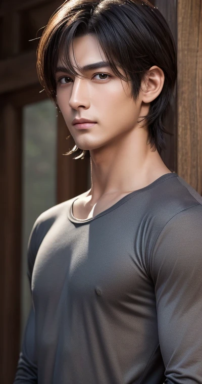 Best quality,masterpiece,ultra high res, close up, photorealistic:1.4,a very handsome Asian man,magazine cover, outdoor, on the street, as if a mans shower gel advertisement, active, clowded