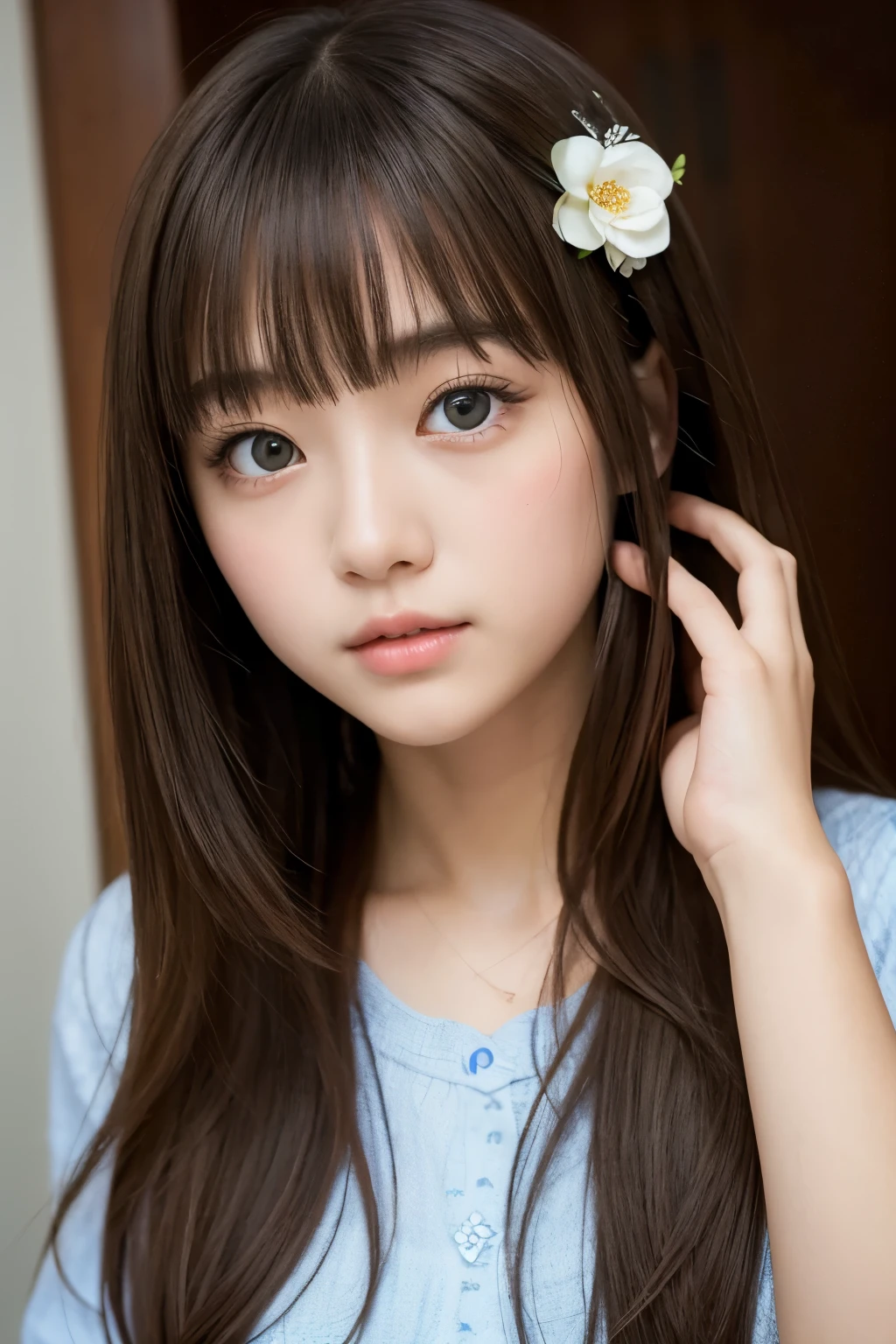 Best Quality,masterpiece,Very detailed、High resolution, Very detailed, Best Qualityのポートレート写真,Teen,Age 15,High school girl,Idol,beautiful girl, Long Hair, straight, With bangs, black髪,cute, cute, cute日本人女性、Very delicate and beautiful face, Big Eyes, Wide eyes, Looking at this, one&#39;s home, indoor,Friend&#39;s house, Simple wall background,Fair-skinned girl, kind,Junior high school students,Winter clothes,Long sleeve, Loungewear, black,black, check,cute恋人, Nipples, 18 years old,Adorable , 美しいJunior high school students, Big Eyes, 美しいHigh school girl, Selfie, Personal photo shoot,Selfieの角度,Women&#39;s Room,Idol, はにかむHigh school girl（Hmmmm）,She smiles happily at me, Natural Hair, Floral, heart