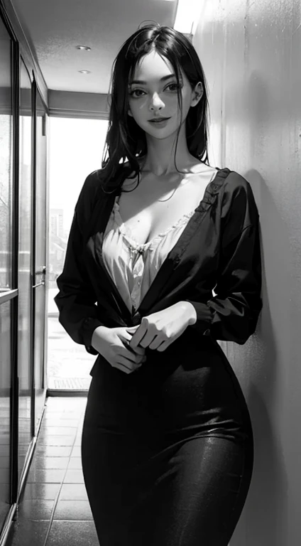 works as a manager (in the dark, strong shadow), (in the dim office), ((showing off pubic, leaking pee, using small metallic dildo, orgasm)), wide spread legs, blouse, id card, squatting, (hair up), floor, ceiling,