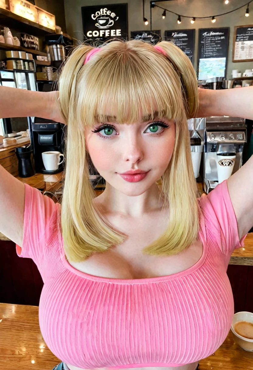 Belle Delphine,,1 girl in public, embarrased, bangss, cos, perfect slender cos, 13 years old, blonde hair tied in a side ponytail, topless, round breasts, puffy nipples 1.4, ultra HD, 4 k image, cups, camera close-up character,, new,perfect vagina
