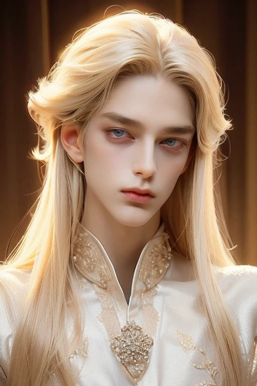 A pretty handsome,
delicate,
Skinny Male, 
Very long light blonde hair, 
Blue eyes, 
Slender and thin body, 
Delicate and soft facial features
Soft_light, 
Various Poses.
Watercolor Style