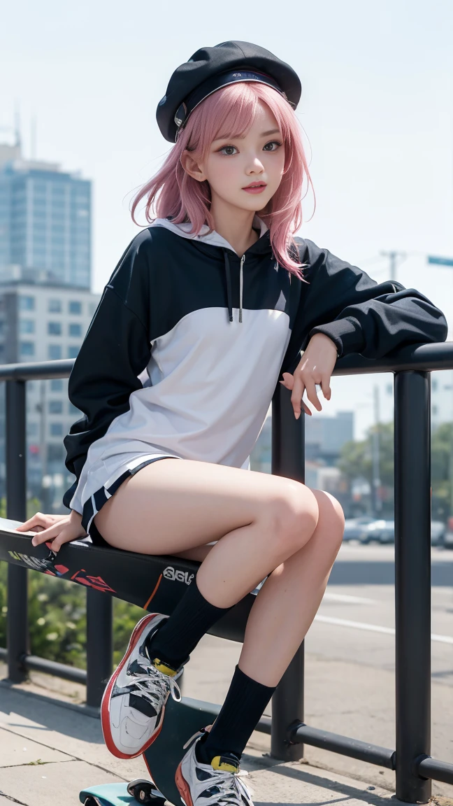 ((1 girl, 19 years old,Shiny skin,Sexy Pose,Best Quality,Ultra-high realistic image quality,realisitic,(with sparkling eyes and a contagious smile), alone, long wavy blonde hair, Hair blown by the wind, blonde, (dark blue eyes), big breasts, full body shot, (rough skin, skin pores:1.1))), imperfect skin, I get goosebumps, in the city park, wooden bench, (snow mountain: 1.8), (very detailed8K壁紙), soft lighting, high quality, film grain, Fujifilm XT3 Sharp Focus, F2.6, 135mm, high detail, sharp focus,(Natural light), (fascinating), realistic, ultra realistic, photo-realistic, crazy details, intricate details, very detailed, (she is wearing a black winter jacket: 1.5), fuzzy jacket lining, (wearing a scarf & white leggings: 1.1)