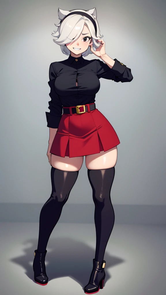 Cartoon image of woman wearing skirt and stockings, Succubus in tight skirt,  !!whole body portrait!!, whole body!, wearing clothes, whole body portrait, , seductive anime girl