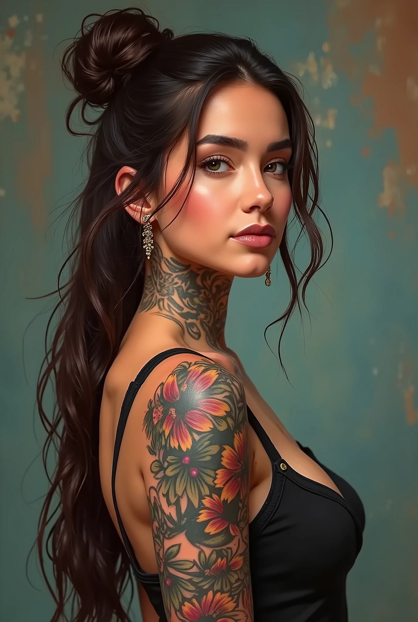 absurdres, foto RAW, mais alta qualidade, (obra-prima: 1.3), foto de cor RAW de alto detalhe, foto profissional, unidade de papel de parede CG 8k extremamente detalhada, foto-realista, realista, foto RAW, obra-prima, melhor qualidade, highres, illustration, 1girl, 16 ANOS, baixinha, tiny girl, magra, branca, ruiva, cabelo vermelho, cabelo ruivo com cachos, cabelo ondulado, curly hair, Average length, cabelo preso, pernas finas, rosto lindo perfeito com sardas, cardune lips, belos olhos realistas, olho direito verde, olho esquerdo azul, heterocromia, pale skin, textura de pele detalhada, seios planos, seios muito pequenos e naturais, bunda pequena. Rosas vermelhas tatuadas nos ombros, tattoos of pagan symbols on the forearms and hands. Corpo magro, esguio. Ruiva. Sorriso. Suada. Fazendo sexo oral. sucking a nipple. De quatro na cama. Estilo bruxa. Pagan style, Celtic, wiccan. Escocesa. She looks amazing. (kimono samurai, hakama preto, colar com pingente de pentagrama, design detalhado), House in feudal Japan style, noite.