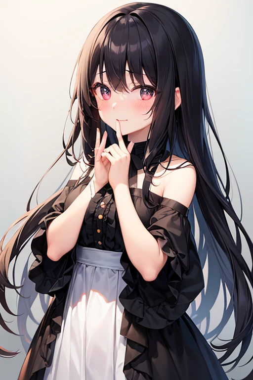 8 year old girl,black eyes, magical happy background,black hair, bangs and tied . hearts blouse and pink tutu petticoat. with flowers in the rain