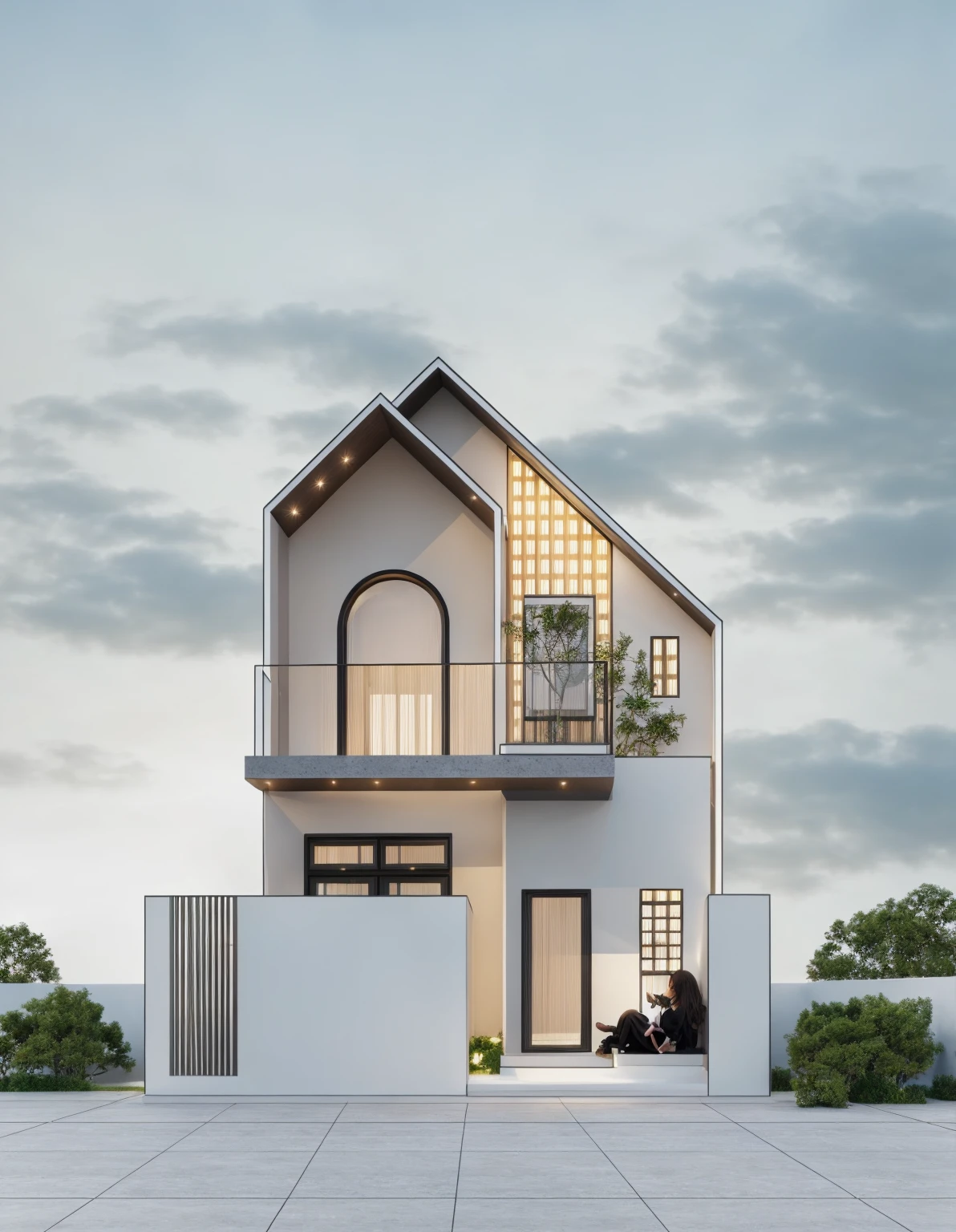 ((1 morden house like egg format)), main material by ((white wall)), 1large yard, 1 road runs in front of the house, (((VERTICAL WALLs was covered by white color))), (RAW photo, real, best quality, masterpiece:1.2), look morden minimalist, 1 road in front of the house, dynamic lighting:1.3, (hyper realistic, photo-realistic:1.2), high quality, (dark lighting:1.2), perfect lighting, archdaily, no human